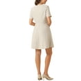 thumbnail image 3 of Vestido skater elegante de tweed con cuello redondo y mangas cortas para mujer M amarillo, 3 of 6