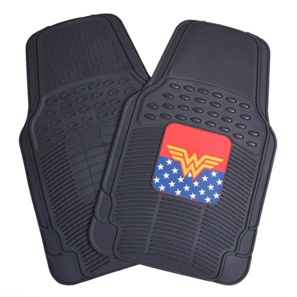 BDK Classic Wonder Woman Superhero Car Floor Mats, Officailly Licensed Warner Bros DC Comics, All Weather Interior Auto Protection, Heavy Duty Rubber Liners for Car Truck Van SUV