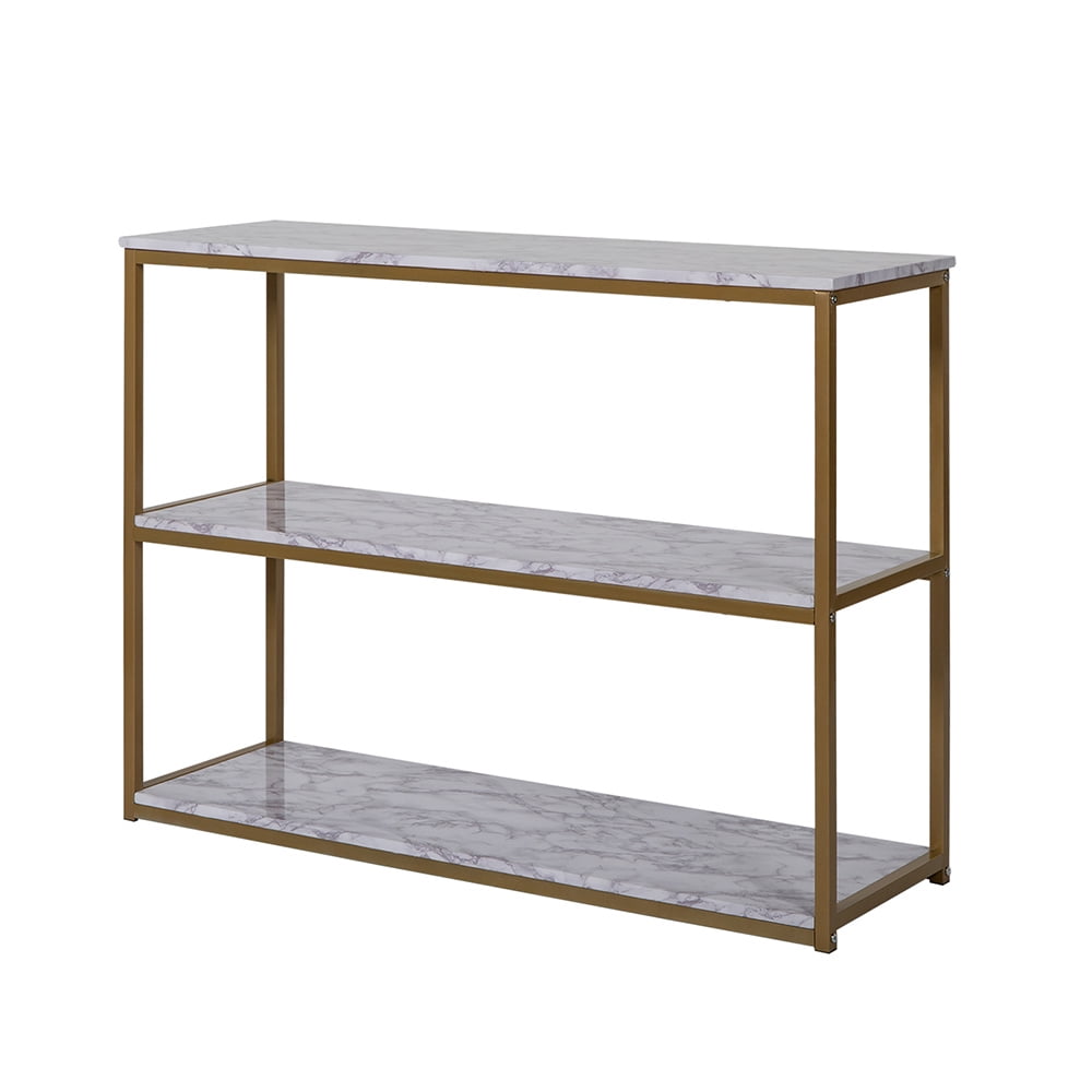 Kepooman 3-Layer Console Table, Gold Frame Veneer Sofa Entrance Table, Home Bookshelf, White Marble Kepooman 3-Layer Console Table, Gold Frame Veneer Sofa Entrance Table, Home Bookshelf, White Marble