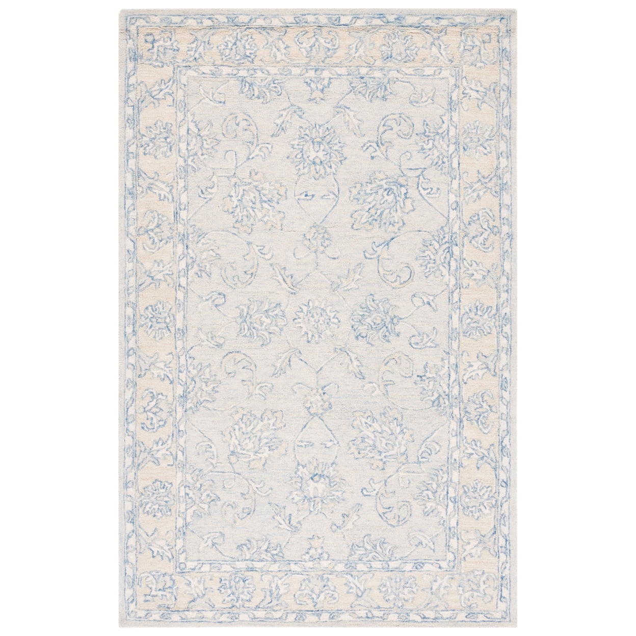 SAFAVIEH Micro-Loop Calista Floral Bordered Wool Area Rug, Blue/Beige, 4' x 6'