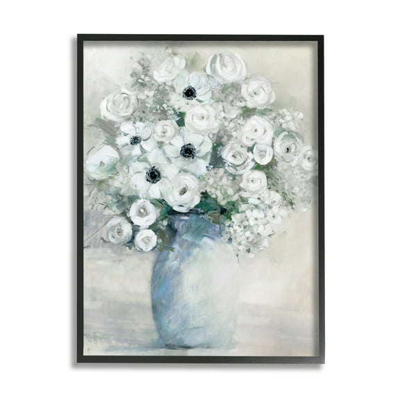 Stupell Industries Mixed White Peonies & Poppies Bouquet Traditional Painting Painting Black Framed Art Print Wall Art, Design by Sally Swatland