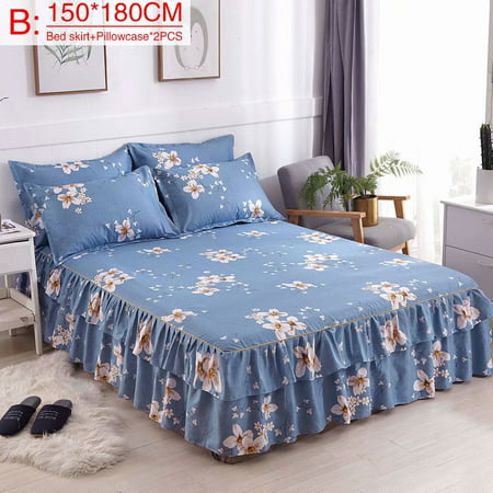 Akoyovwerve Bed Skirt, Printed Thickened Plant Cashmere Twill Sanding 2-Layer Chandler Bed Skirt Bed Cover with 2 Pillow Cover,Size