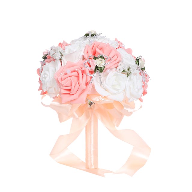 1 ramo de novia exquisito, ramo de mano de PE, ramo de flores artificiales para boda, ramo decorativo vívido, suministros creativos para boda para mujer, color rosa