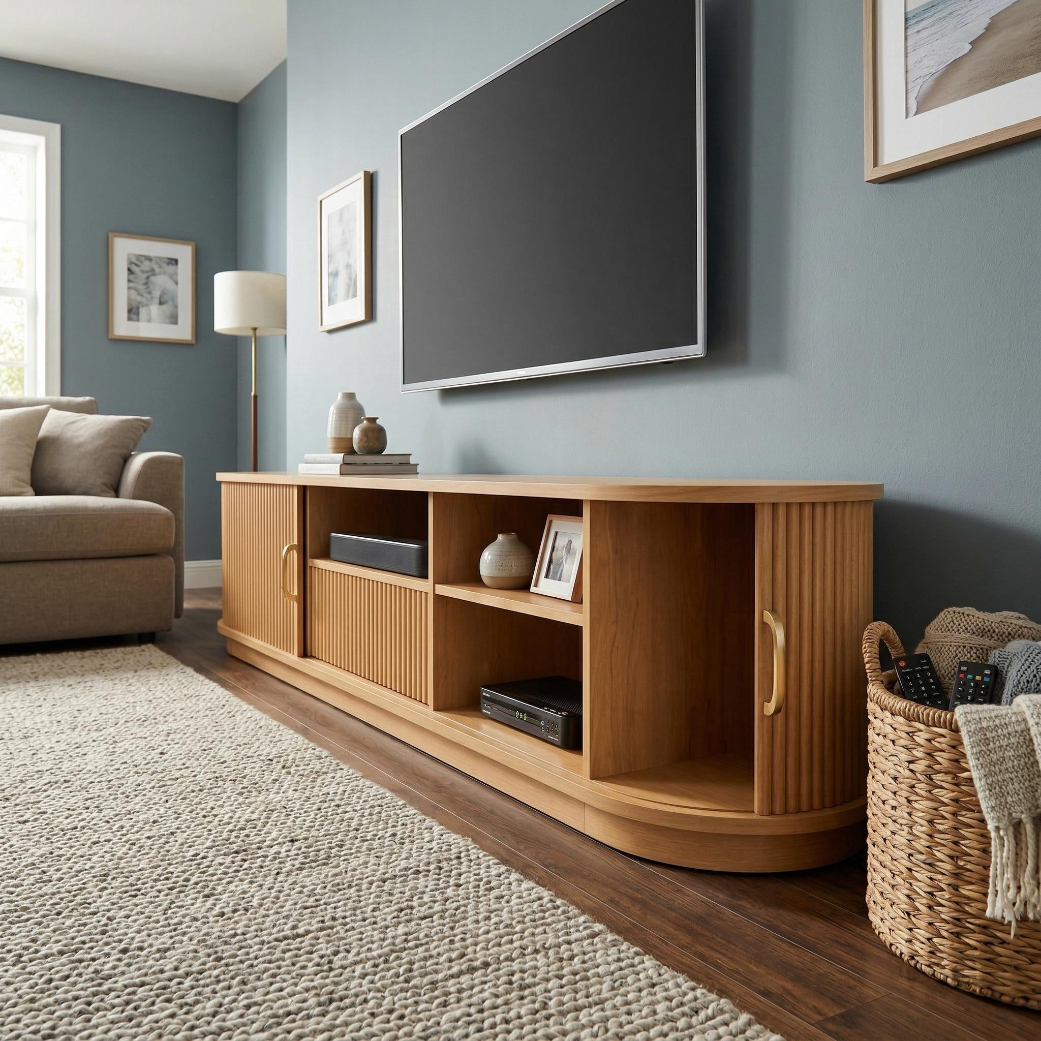 Homy Casa TV Stand for TVs up to 75", Mid Century Entertainment Center with Sliding Doors