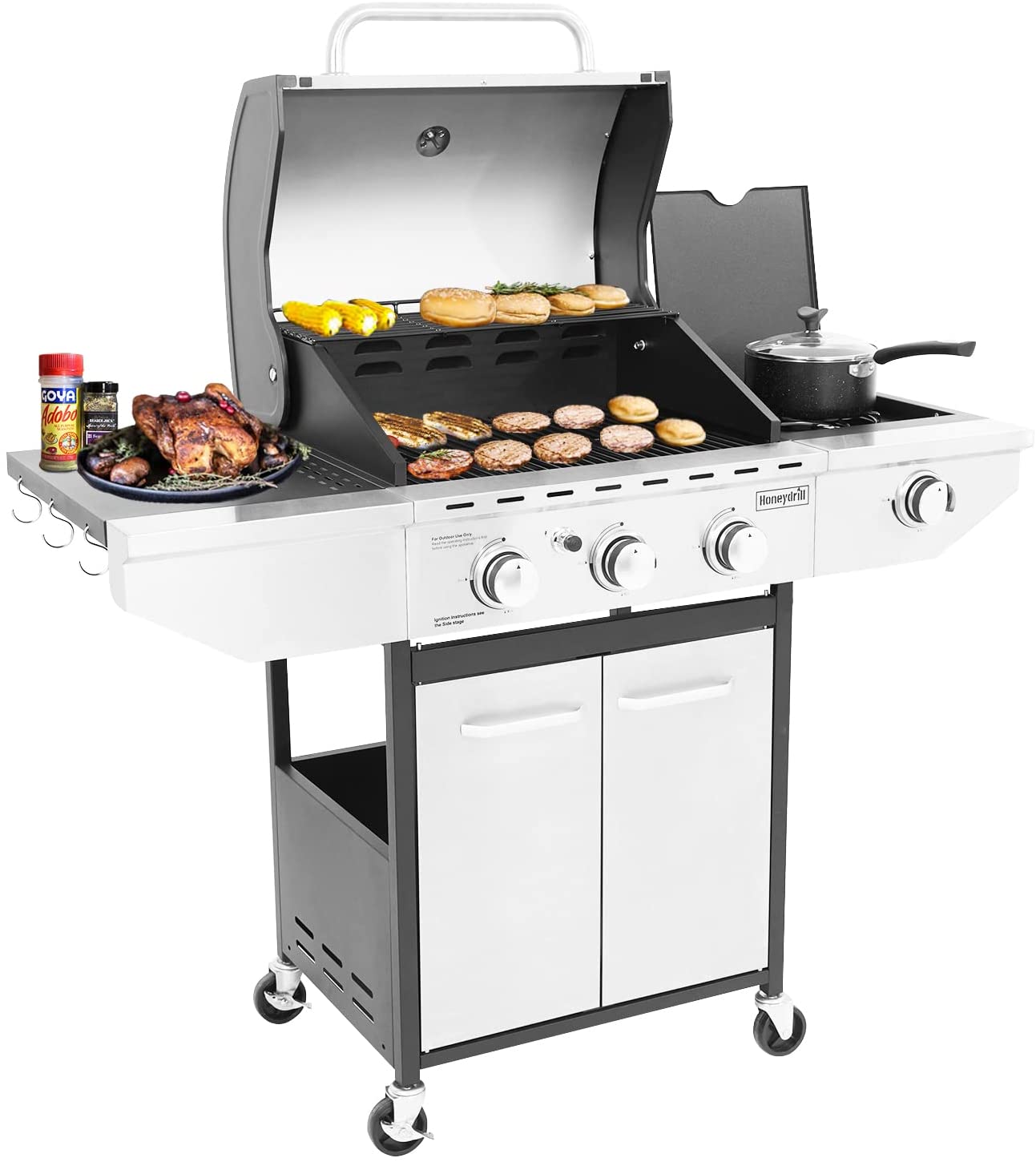 DIMAR GARDEN 3-Burner Propane Gas Grill with Side Burner, Outdoor Cabinet Grill for BBQ, Stainless Steel - image 2 of 9