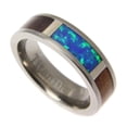 thumbnail image 2 of Genuine Hawaiian koa wood inlay synthetic opal band ring titanium comfort fit 6mm size 7.5, 2 of 6