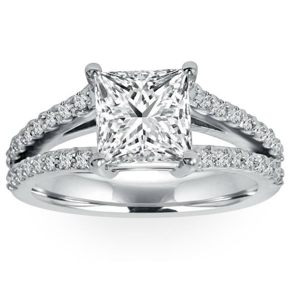 Pompeii 1 1/3Ct Princess Cut Split Shank Diamond Engagement Ring 14K White Gold