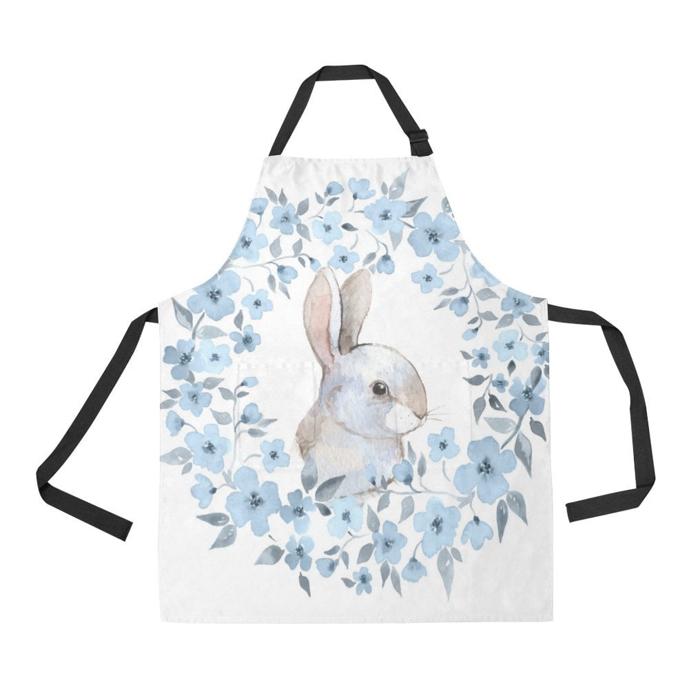 ASHLEIGH Rabbit And Flower Adjustable Bib Apron with Pockets for Women ...