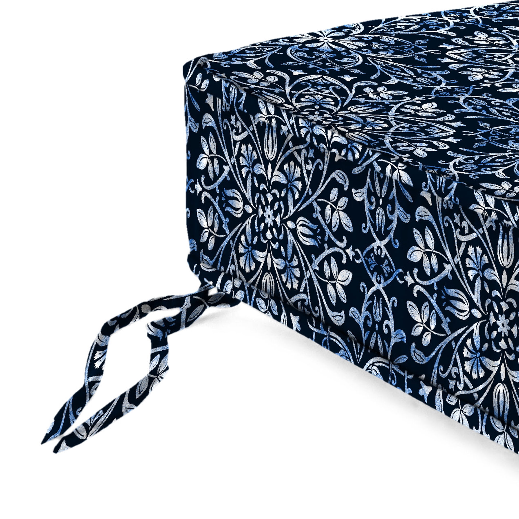 Jordan Manufacturing 22.5" x 22.5" Dresden Midnight Navy Damask Square Outdoor Deep Seat Cushion with Ties and Welt