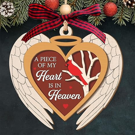 NewEleven Loved One Ornament A Piece of My Heart, In Loving Memory Wooden Keepsake, Ornament Gift for Loved One