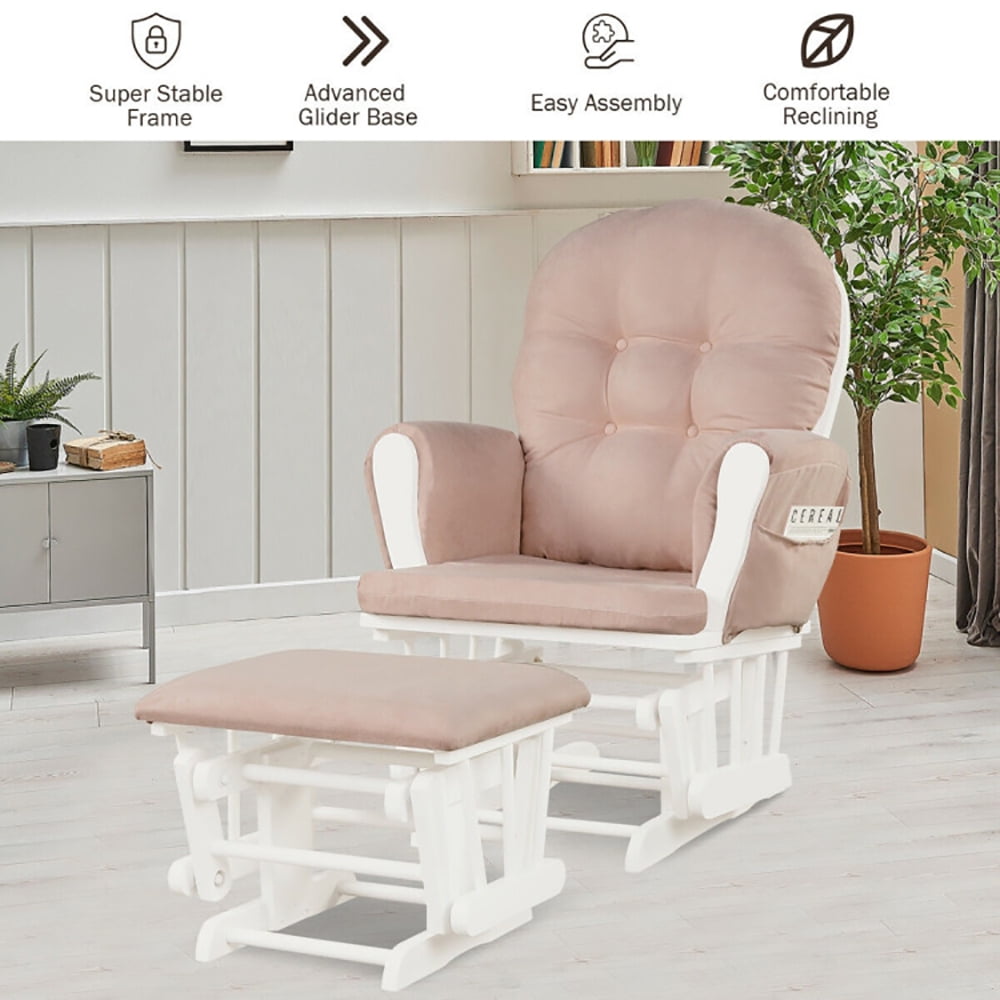 Finihen Glider and Ottoman Cushion Set, Wooden Rocking Nursery Chair with Cushioned Armrests Detachable Cushion, Upholstered Glider with Nursing Ottoman, for Napping, Nursing, Reading, Pink Finihen Glider and Ottoman Cushion Set, Wooden Rocking Nursery Chair with Cushioned Armrests Detachable Cushion, Upholstered Glider with Nursing Ottoman, for Napping, Nursing, Reading, Pink