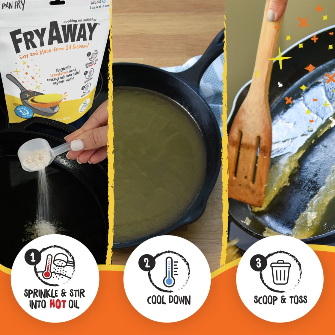(8 pack) FryAway® Cooking Oil & Grease Solidifier, 10 Cups, Powder, 3.5 oz Pouch