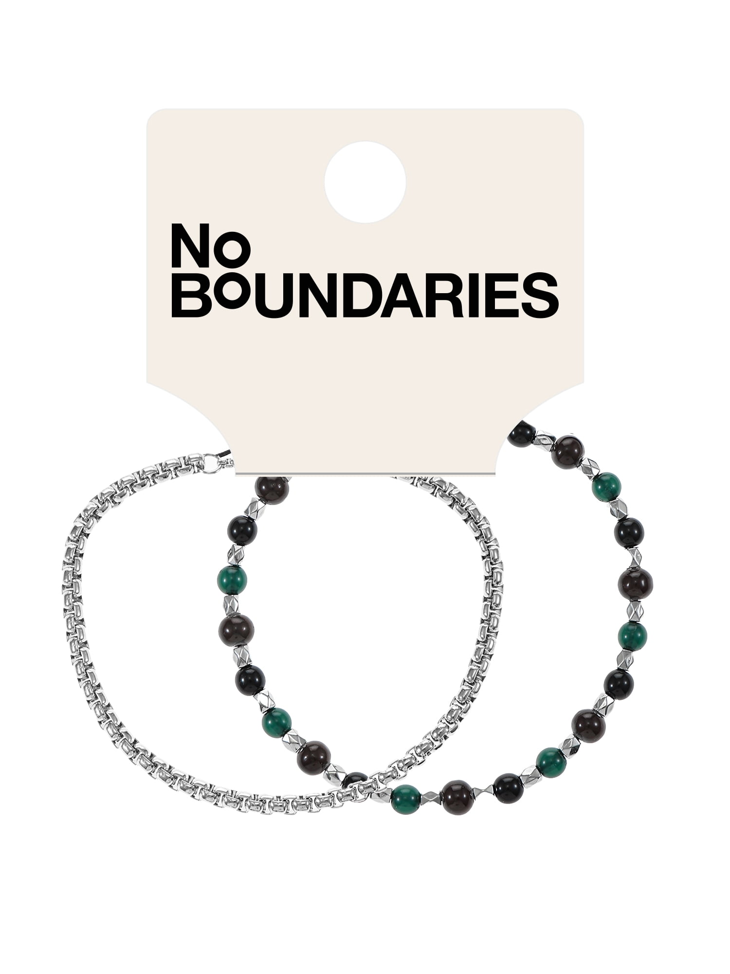 No Boundaries Men's Beaded and Chain Bracelet, Multicolor, 2 Pack