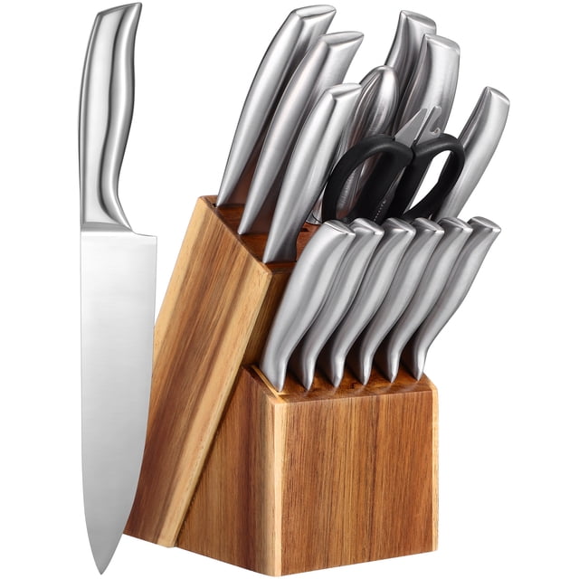 1 Juego de cuchillos, Juego de cuchillos de acero inoxidable, Juego de cuchillos de cocina, Juego de cuchillos de 15 piezas para cocina con bloque