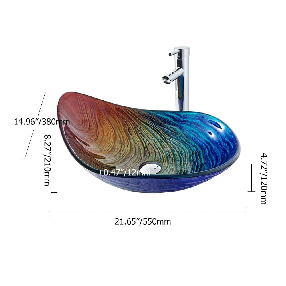Homary Tempered Glass Multicolor Teardrop-Shaped Bathroom Vessel Sink Wash Sink