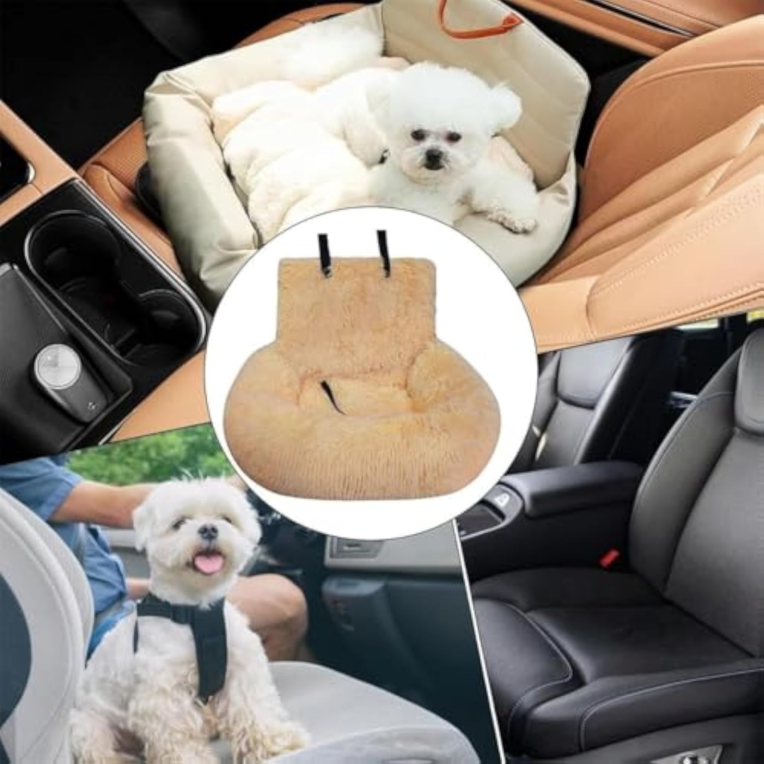 Car Bed Travel Safety Kit, Car Seat Calming Dog Bed with Safety Straps, Ultra Soft Comfort Durable Orthopedic Dog Beds for Small Medium Dogs