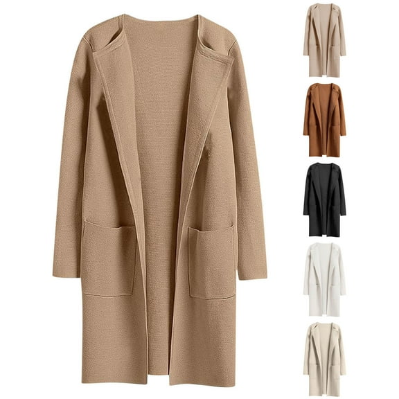 Fall Saving! HVOBTTY Women's Long Fleece Jackets, Fall and Winter Coat for Women, Women's Casual Oversized Solid Color Long Sleeve Sun Protective Hooded Jacket Beige, S