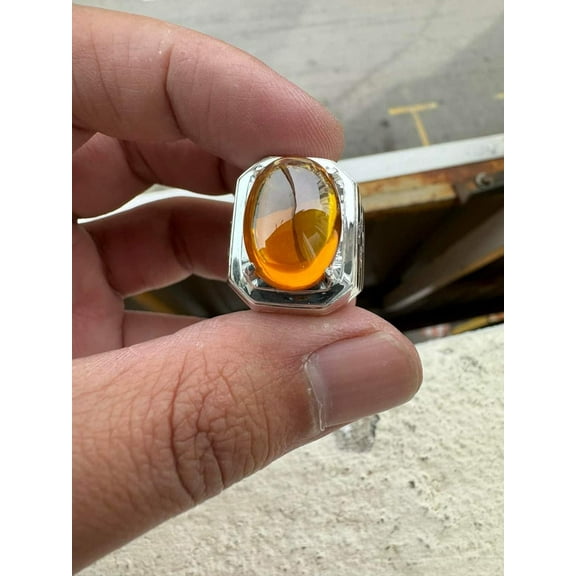 NATURAL CITRINE GEMSTONE 18K WHITE GOLD MALE RING