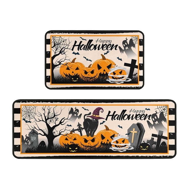 Halloween Kitchen Carpet (2 ) Halloween Pumpkin Alphabet Kitchen Carpet Washable Cushion Comfortable Kitchen Carpet Set