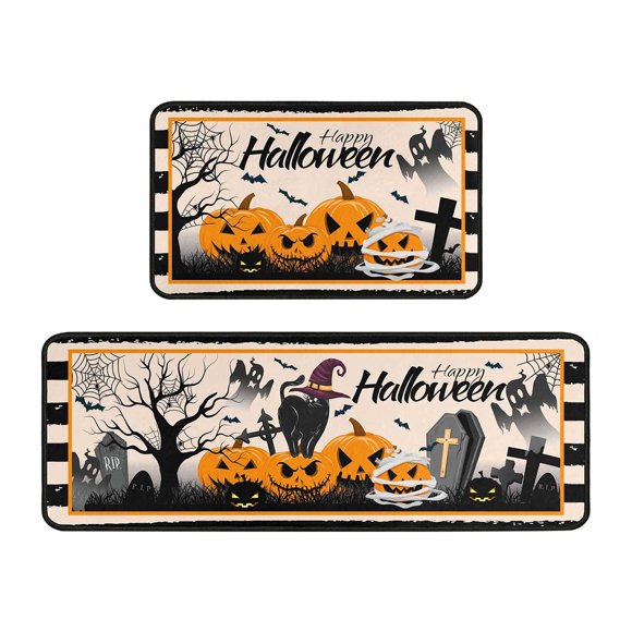 Halloween Kitchen Carpet (2 ) Halloween Pumpkin Alphabet Kitchen Carpet Washable Cushion Comfortable Kitchen Carpet Set
