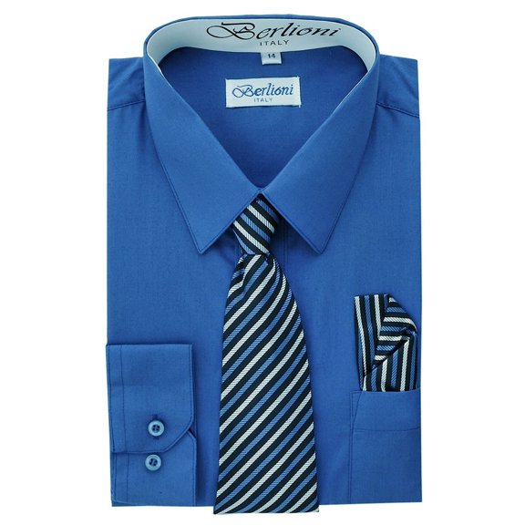 Berlioni Kids Boys Long Sleeve Dress Shirt Set