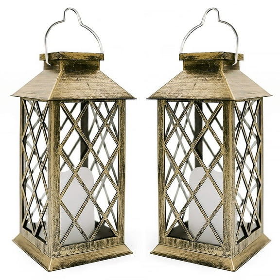 Rirool Solar Lantern, Outdoor Garden Hanging Lantern, PVC Waterproof LED Flickering Flameless Candle Lantern , for Patio Courtyard Garden (2Pack)