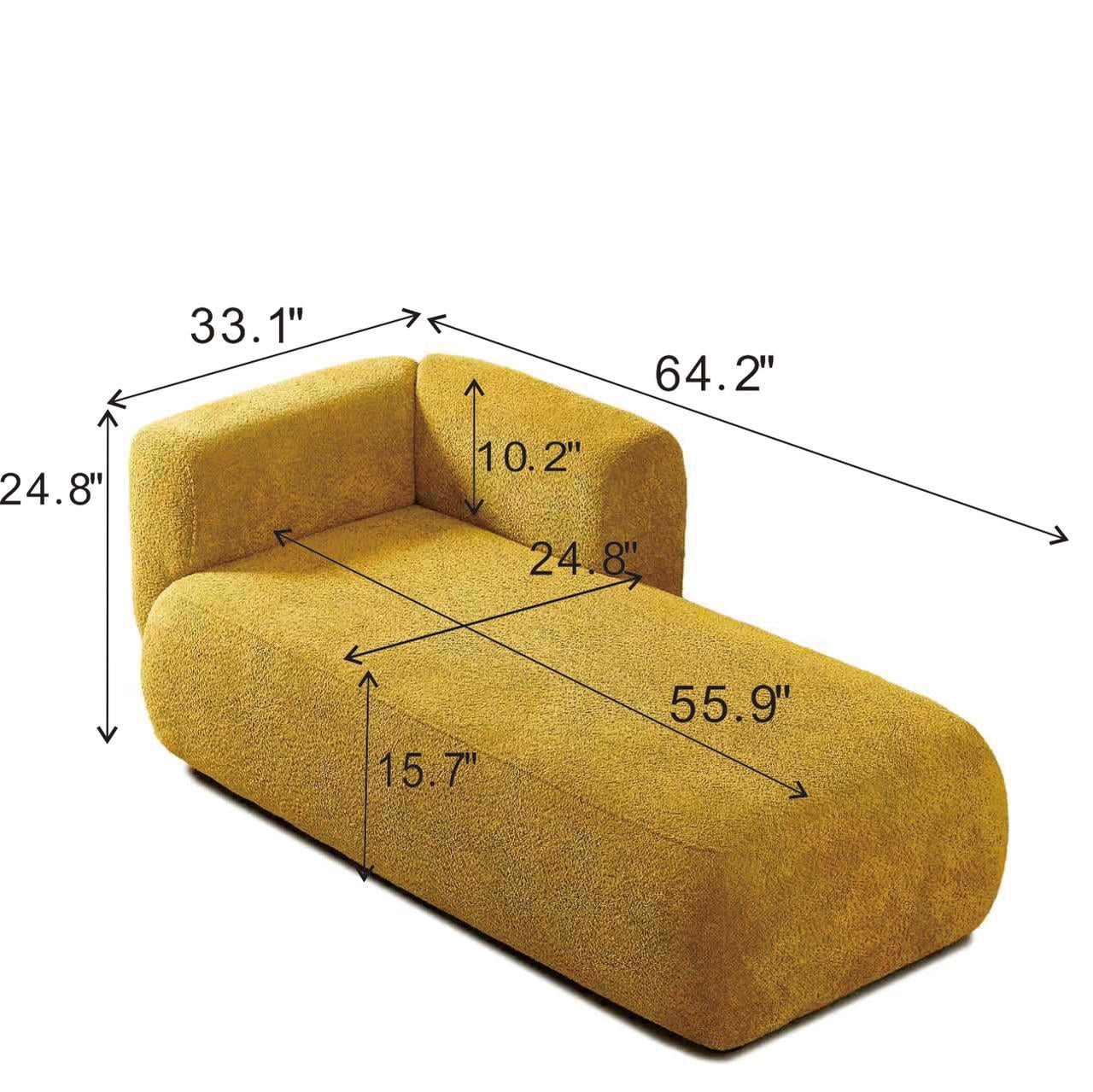 Miniyam Boucle Chaise Lounge Chair, One Arm Upholstered Chaise Sofa with Single-Sided Back and Legs for Living Room, Yellow