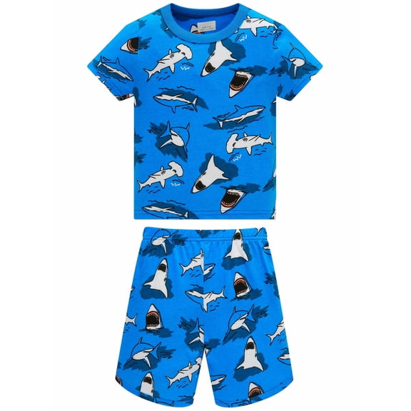 QEFJNO 2-8Y Kids Boys Cotton Pajamas Set 2PCS Short Sleeve Top and Shorts for Toddler Boys Shark Pjs Summer