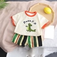 thumbnail image 2 of Baby Boys Outfits Summer Outdoor Casual Short Sleeve Cartoon Animal Tops Striped Shorts Kids Clothes Red 3 Years-4 Years, 2 of 4