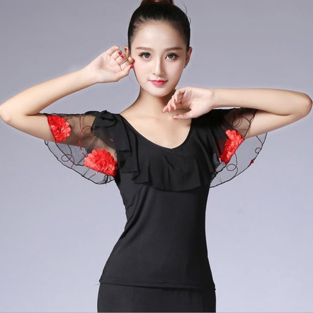 Lady Latin Ballroom Chacha Dance Party Prom Blusa Vestidos de baile - Púrpura, XL L Hugo Tops de baile latino