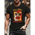 thumbnail image 3 of Men's "Guess What Chicken Butt" Graphic T-Shirt - Funny Casual Short Sleeve Summer Tee, Black with Colorful Rooster Design, Lightweight Polyester, Machine Washable, Chicken Gifts, 3 of 11