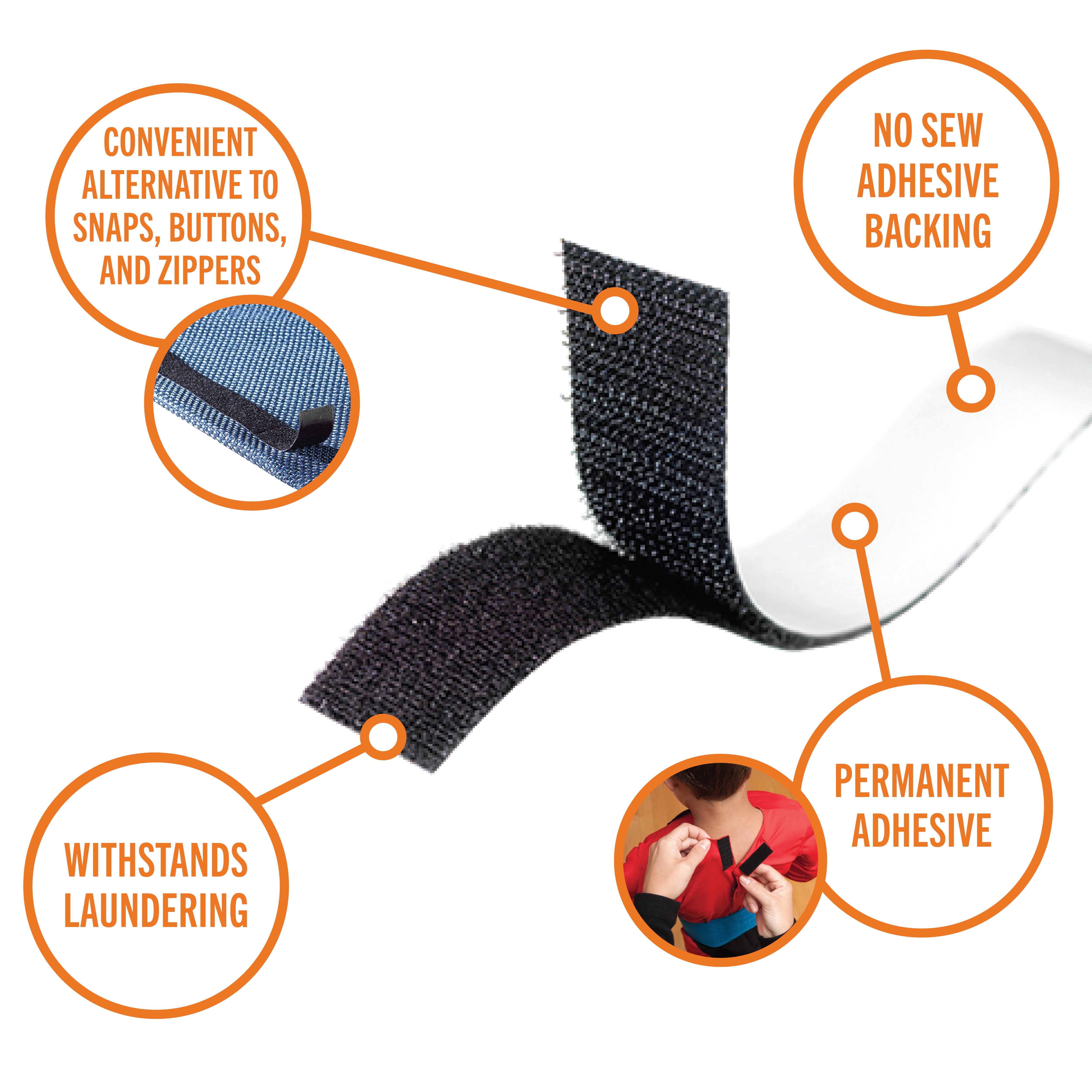 VELCRO Brand Sticky Back Hook & Loop Fasteners for Fabrics, No Sew Hemming, Costumes, Easy Wardrobe Repair 24in x 3/4in Black Plain Tape for Material