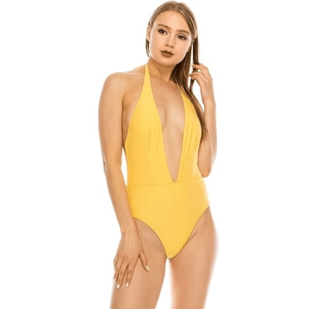 Kendall + Kylie YELLOW Halter Sash One Piece Swimsuit, US Medium