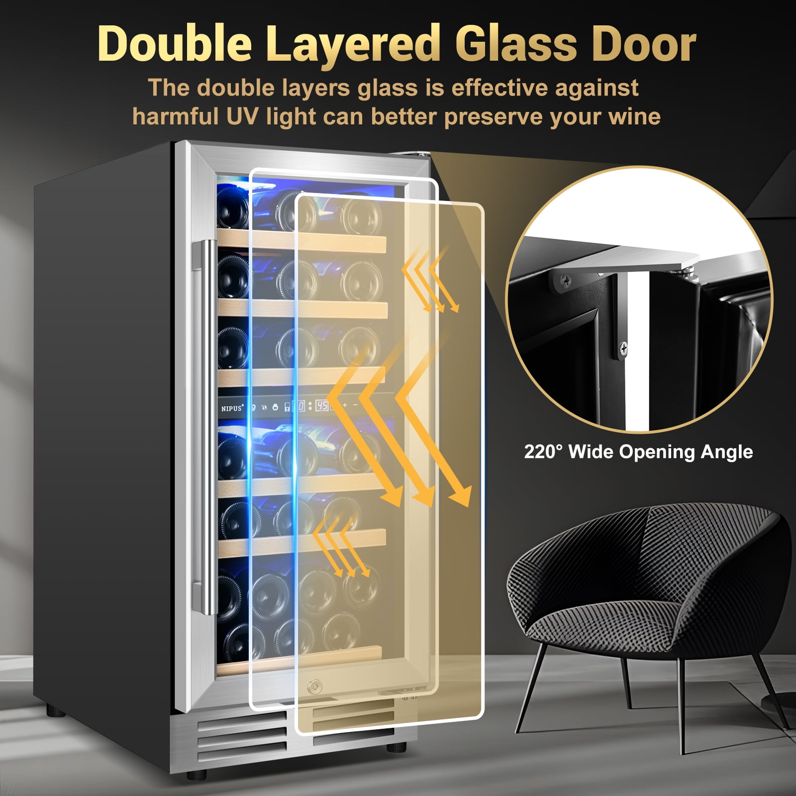 Nipus 15 Inch Wine Cooler Refrigerator,30 Bottle,Daul Zone,Low Noise Wine Fridge ,Built-in or Freestanding