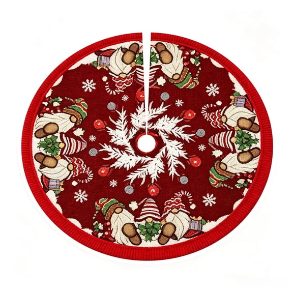 Hvmvliv Christmas Tree Skirt 31 inch Faceless Gnome Snowflake Print Xmas Tree Base Mat For Holiday Decoration Red