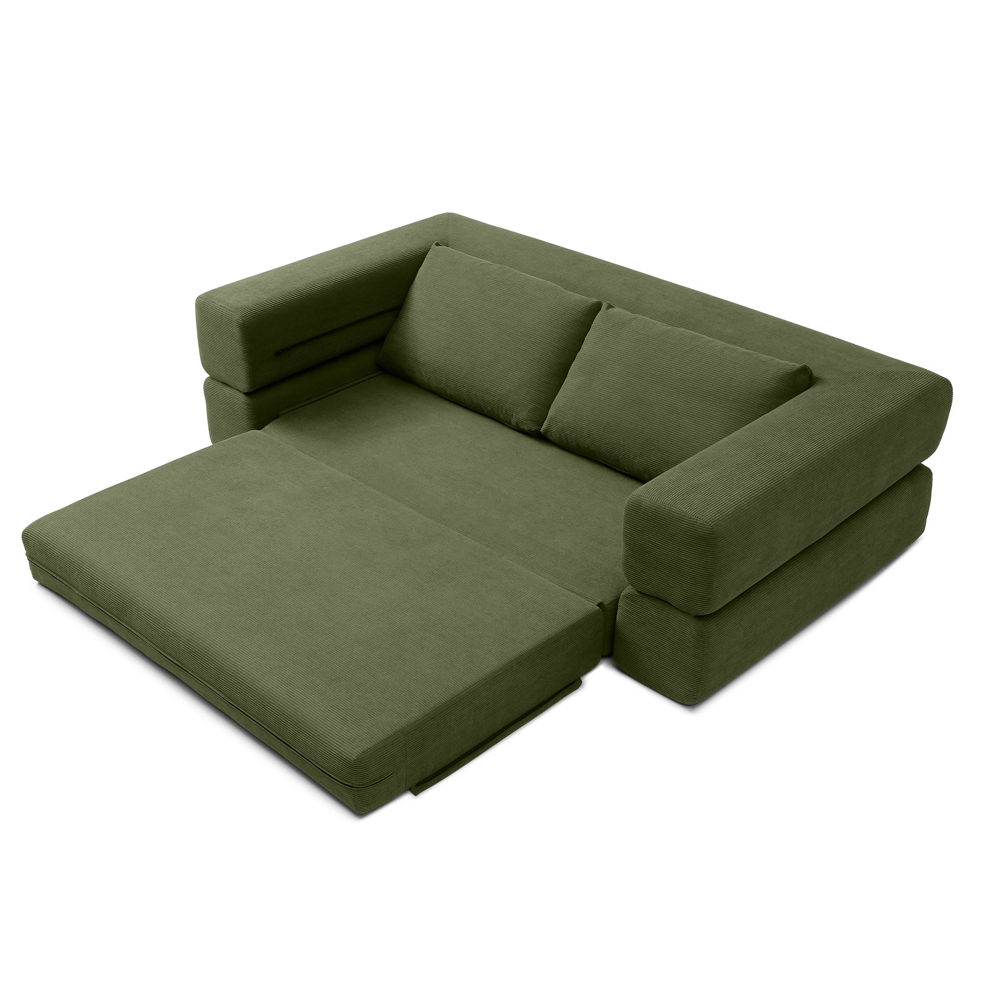 81-Inch Convertible Sofa Bed with Pillows, 3-in-1 Folding Floor Couch and Corduroy Futon Sleeper Mattress for Living Room and Bedroom, Green