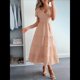 thumbnail image 5 of Vestido Midi Informal de Verano para Mujer, con Mangas , Escote en V, Fruncido y Volantes Escalonados. Rosa M, 5 of 8