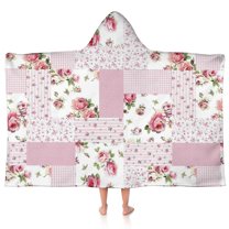 Pioneer Flower Floral Print Pattern Hooded Bath Towel，50"x30" for Ages 3 To 12 Kids, Quick Dry Lightweight Soft Microfiber Hood Beach Towel Cover Up for Kids