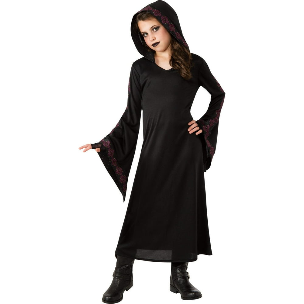 Gothic Dress Hooded Black Robe Vampire Fancy Dress Up Halloween Child ...