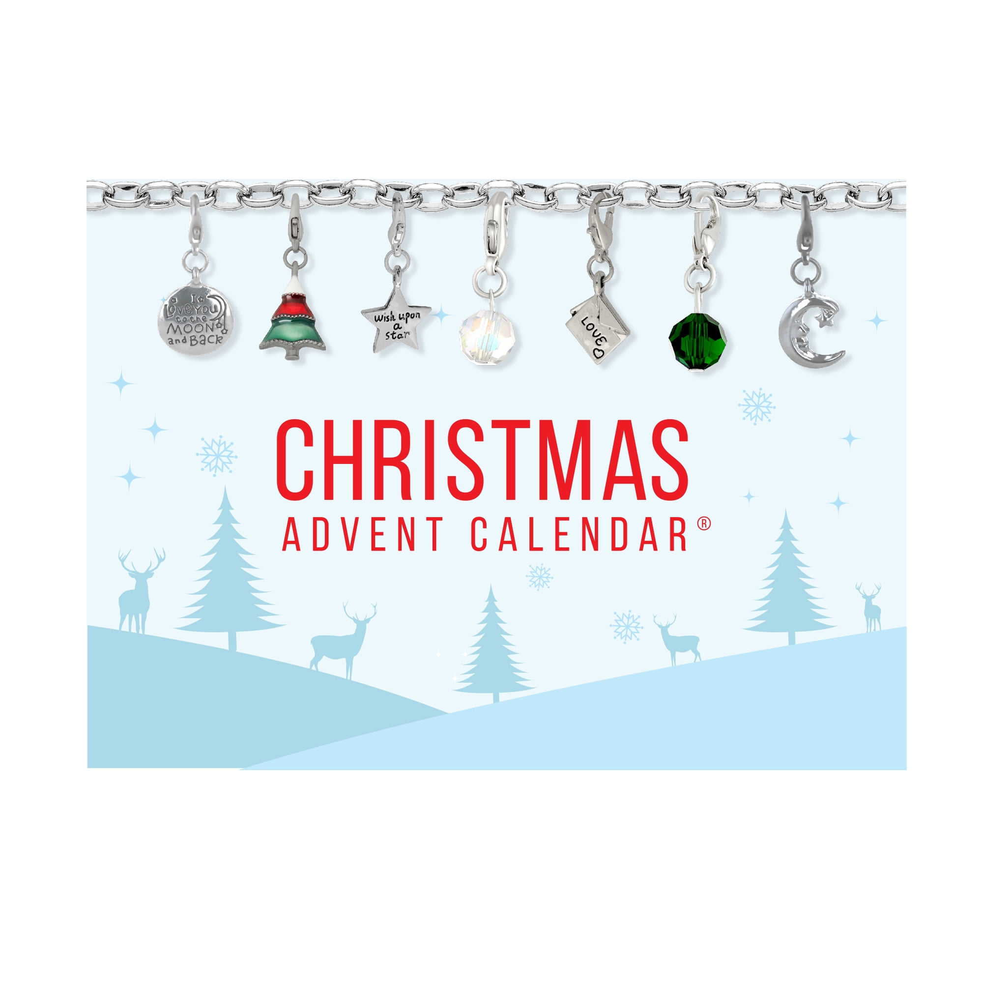 X & O Christmas Advent Calendar Jewelry Set with 22 Charms, 1 Bracelet & 1 Necklace