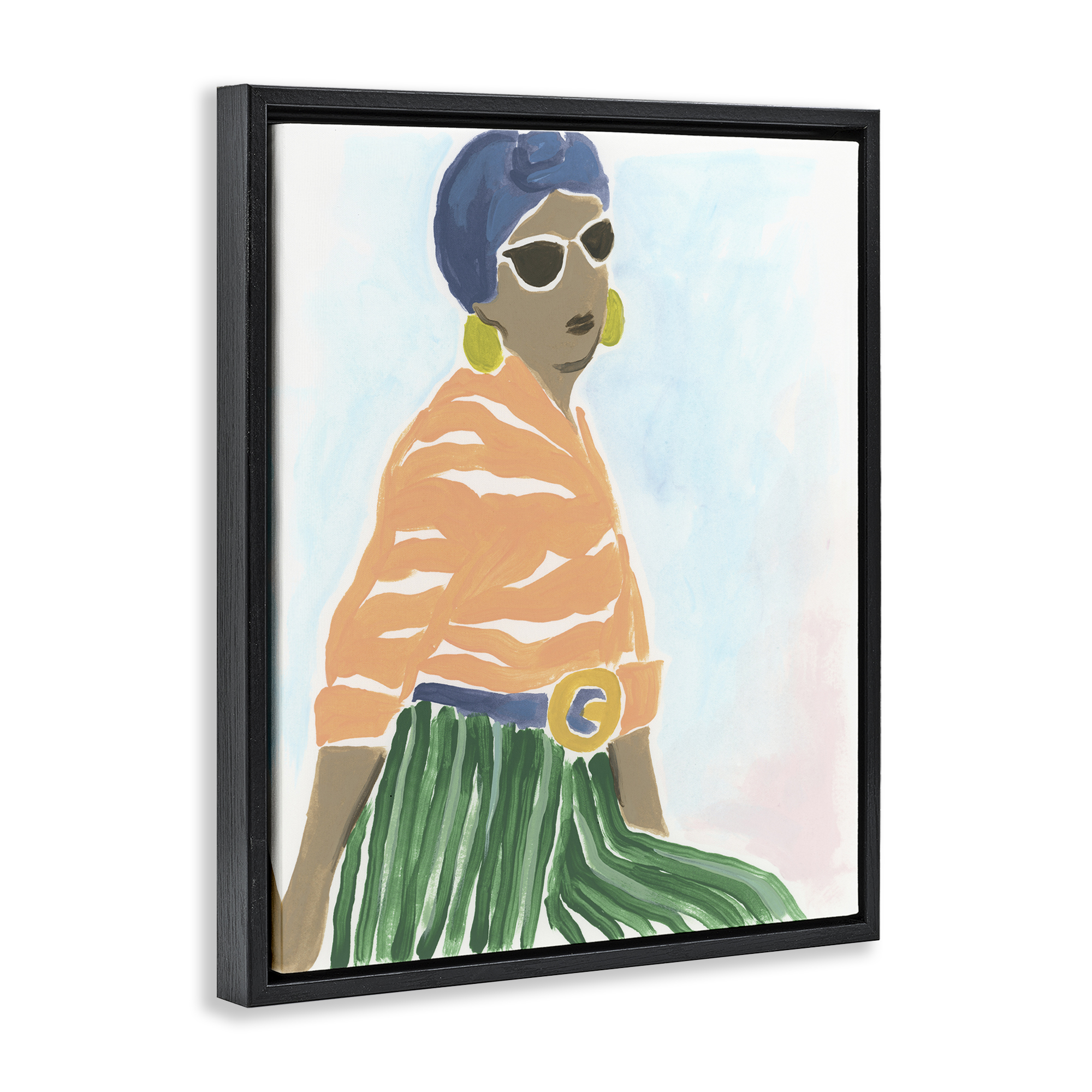Stupell Industries Stylish Woman with Headwrap People Painting Black Floater Framed Canvas Art Print Wall Art, 17 x 21