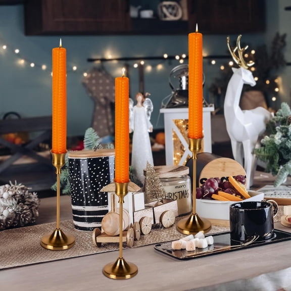 Chenran-Orange Beeswax Taper Candles, 0.87 inch x 7.87 inch Hand-Rolled, Unscented, Smokeless Beeswax, Long Burning Time, Flat Top (Pack of 3), for Weddings, Dinner Parties, Spas, and Home Decor