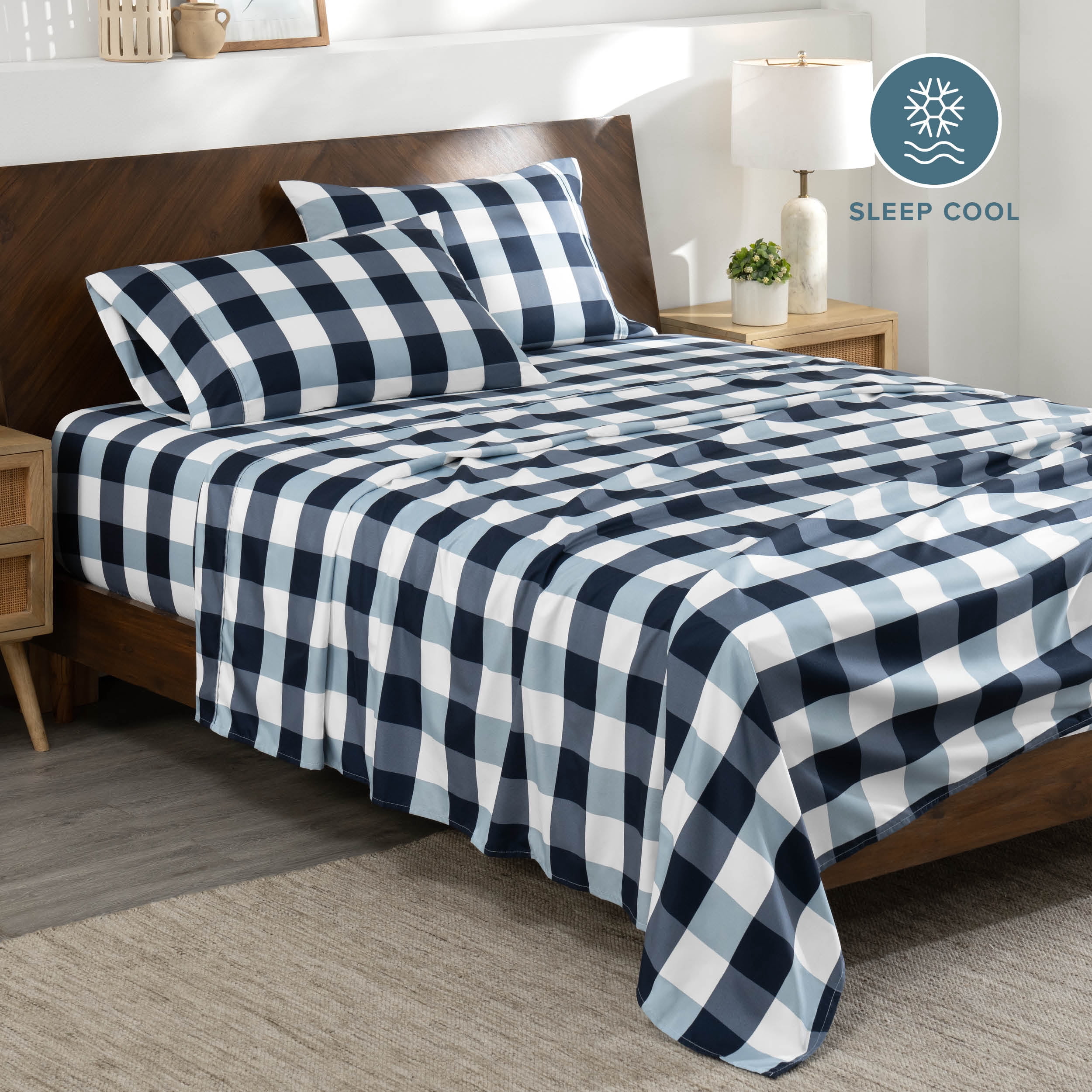 Bare Home Ultra-Soft Sheet Set - Premium 1800 Collection - Deep Pockets - 4-Pieces - King, Gingham Blue