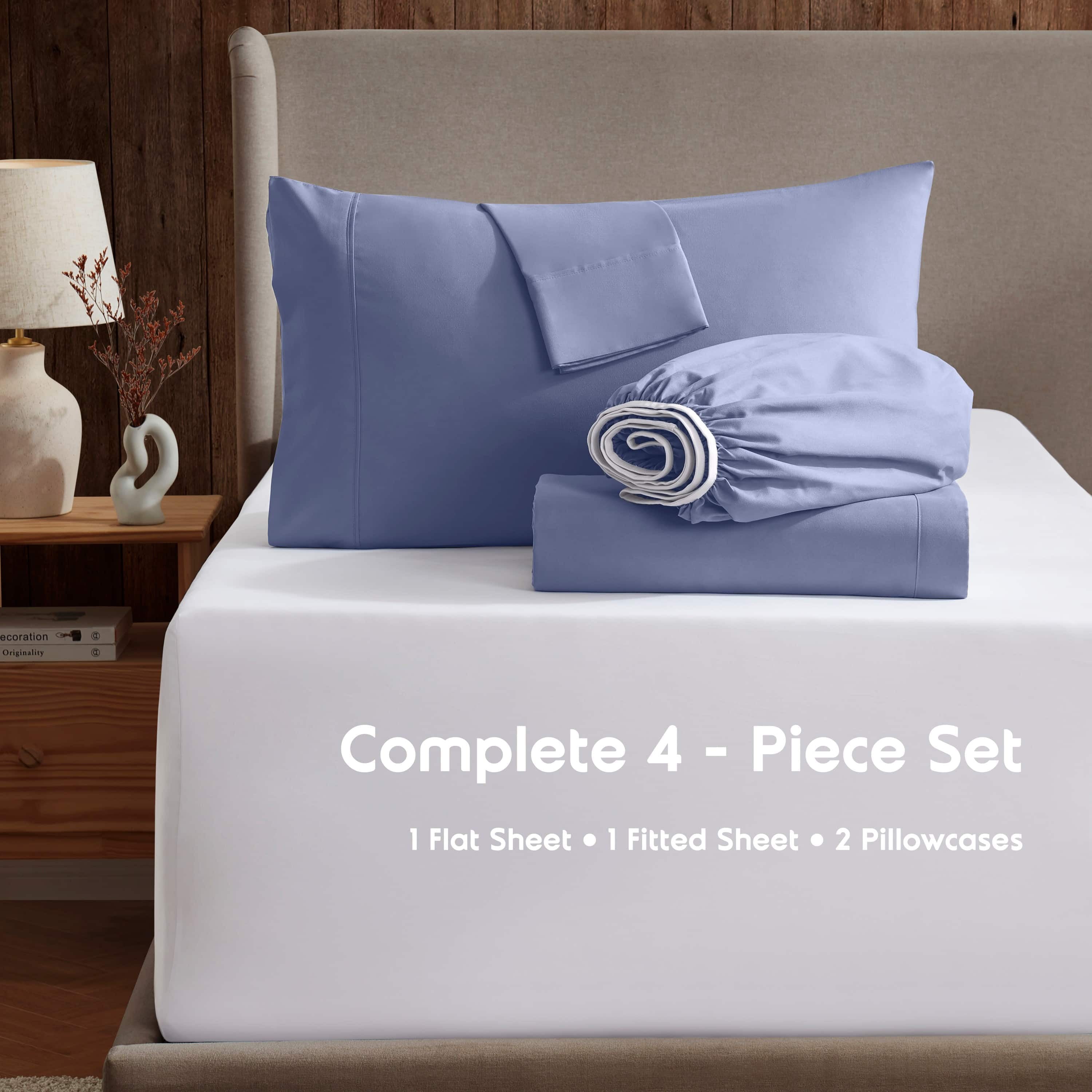 LammaLoe Extra Deep Pocket Twin XL Sheets set, Fits 18"-24" Mattress, 4 Piece Soft Microfiber Bed Sheet Sets, Steel Blue