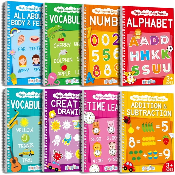 Libros de práctica de escritura con ranuras mágicas, Gisgfim, 8 piezas para niños