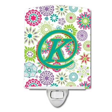 

Caroline s Treasures CJ2011-KCNL Letter K Flowers Pink Teal Green Initial Ceramic Night Light 6x4x3 multicolor