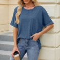 thumbnail image 4 of T-shirt à Manches Courtes Unicolore Décontracté pour Femmes - Col Rond, 4 of 6