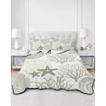 thumbnail image 2 of Quilts Twin-XL Size Bedding Set, Coastal Sage Green Lightweight Quilted Comforter, Ocean Coral Starfish Shell Modern Soft Reversible Bedspread Coverlet with Pillow Covers for All Season, 68" x 98", 2 of 7