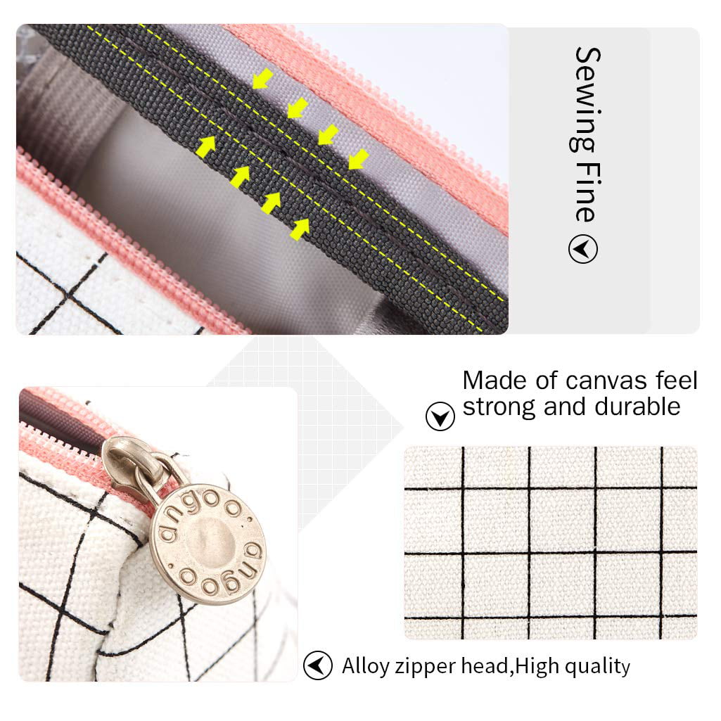 Jeexi Large Capacity Colored Canvas 2 Pack - Storage Pouch Marker Pen  Pencil Case Simple Stationery Bag Holder For Middle High School Office  College Student Girl Women Adult Teen Gift White Plaid 