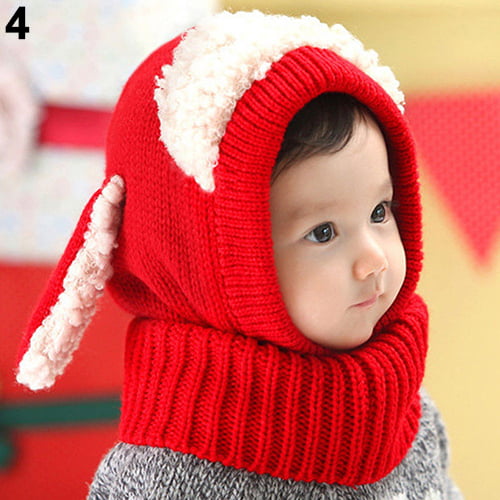 Winter Warm Beanie Toddler Baby Kids Warm Hat Hooded Scarf Earflap Knitted Cap 
